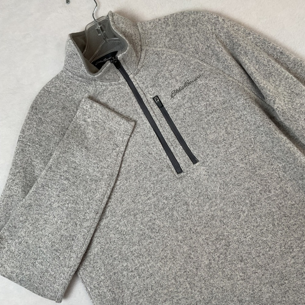 Eddie Bauer Mens Gray Heather Quarter Zip Fleece Pullover Sweater Size M